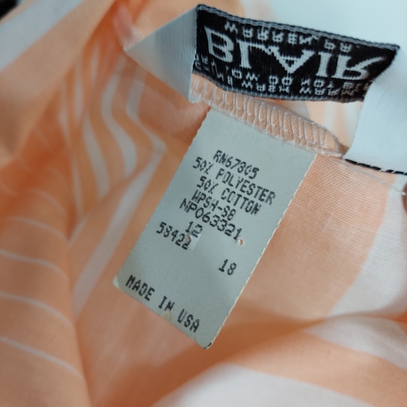 Vintage Blair Top Button Collar Short Sleeve Vertical Stripe Large Retro Coral - Picture 2 of 6
